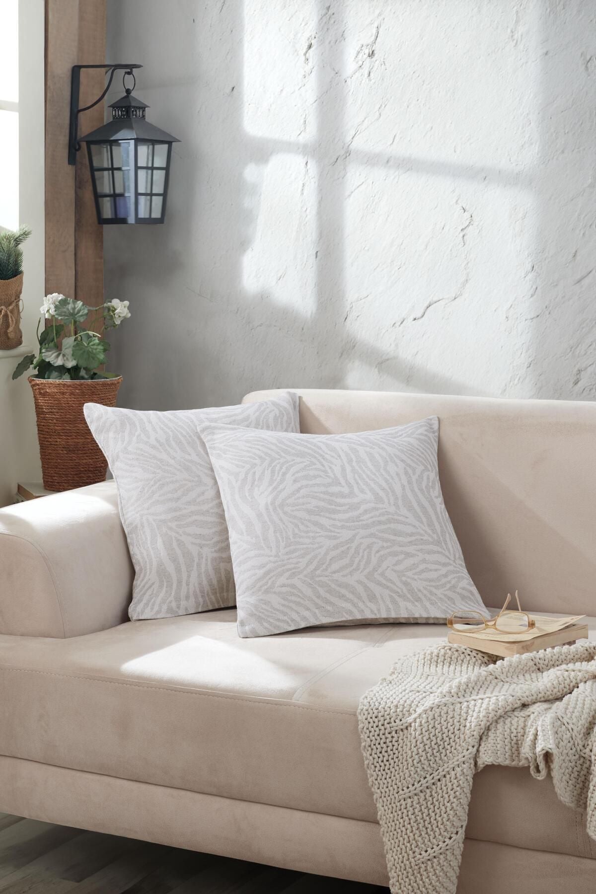 Zebra 2'li Kırlent Kılıfı 45x45 Fermuarlı Antrasit