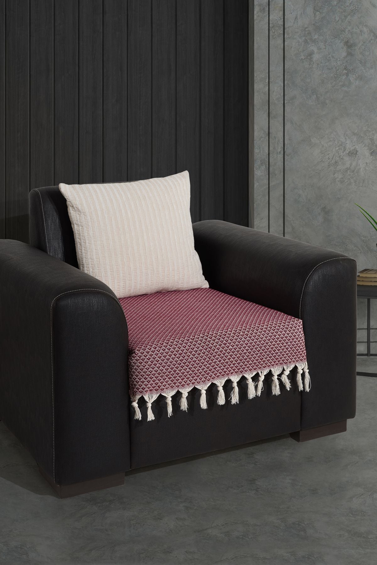 Oturma Yerini Kapatan Saçaklı Koltuk Örtüsü %100 Pamuk | Berjer Örtüsü Koltuk Şalı 70x95 Cm Yeşil