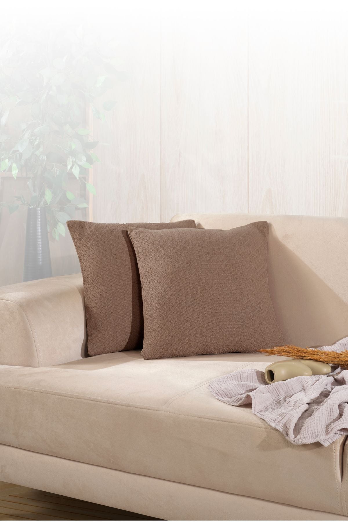 Bohem 2'li Kırlent Kılıfı Dekoratif Yastık Kılıfı 45x45 Fermuarlı Gri