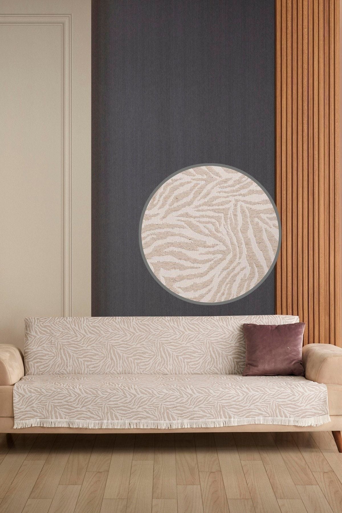 Koyu Gri Zebra %100 Pamuk Koltuk Örtüsü 160x210