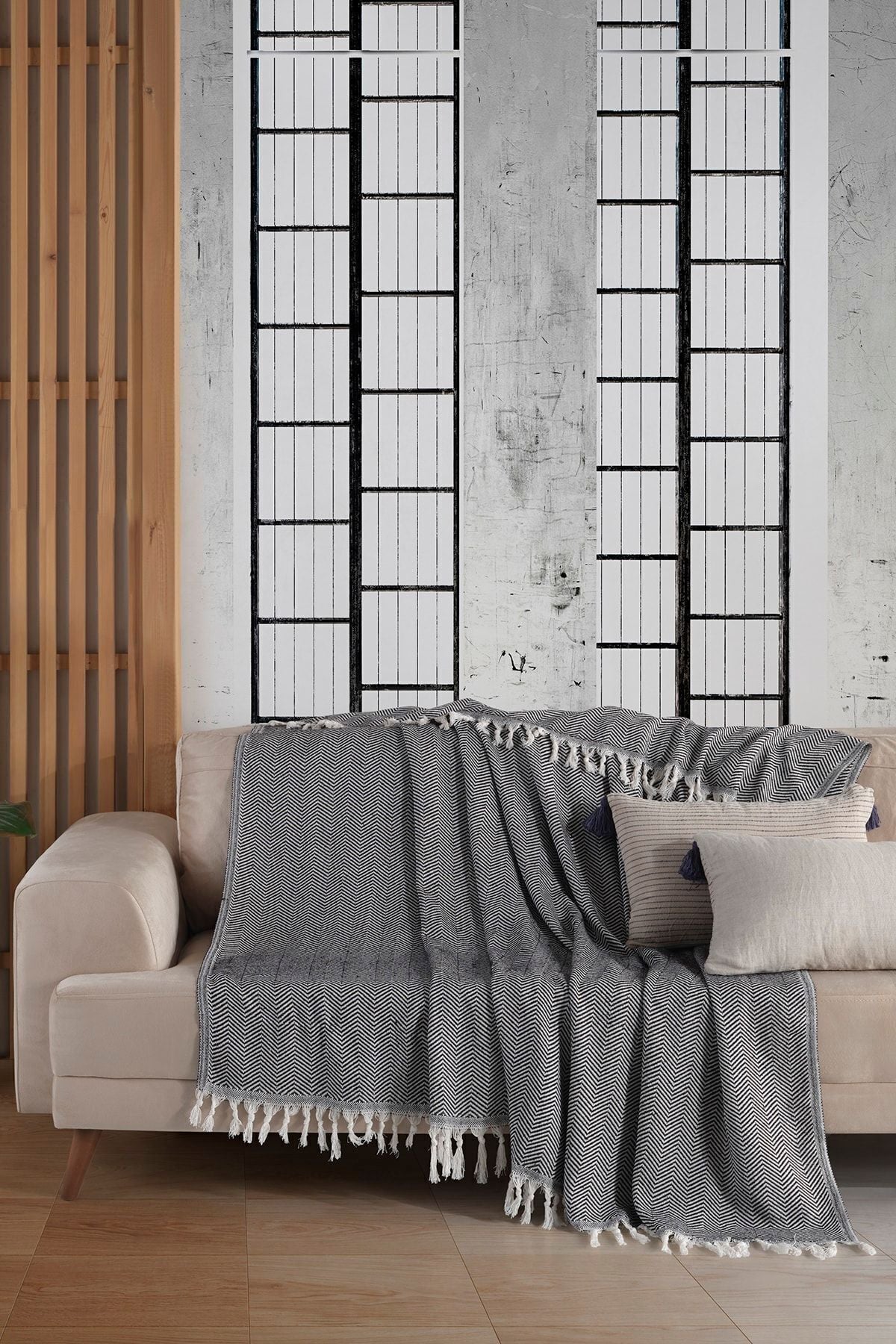 Natural Koltuk Örtüsü Koltuk Şalı 180 x 210 %100 Pamuk Hardal