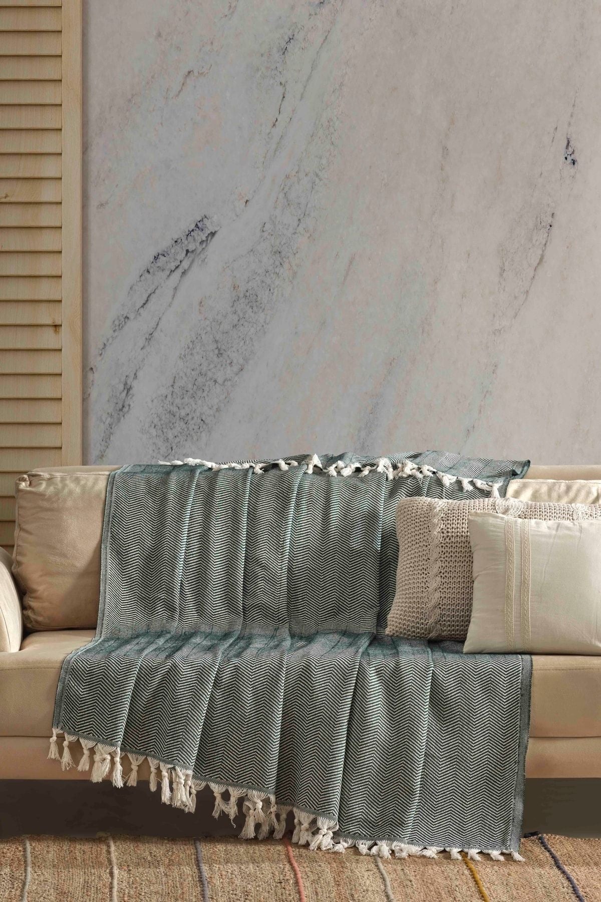 Natural Koltuk Örtüsü Koltuk Şalı 180 x 210 %100 Pamuk Hardal