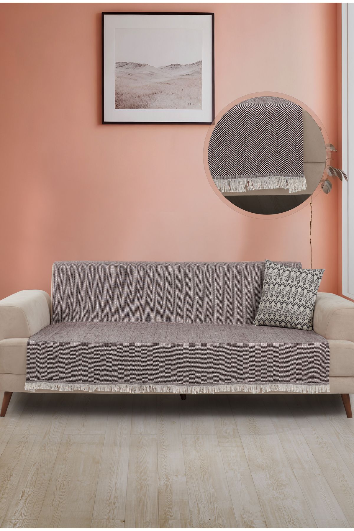 Saçaklı Koltuk Örtüsü | Koltuk Şalı 180x210cm Pamuk Bordo