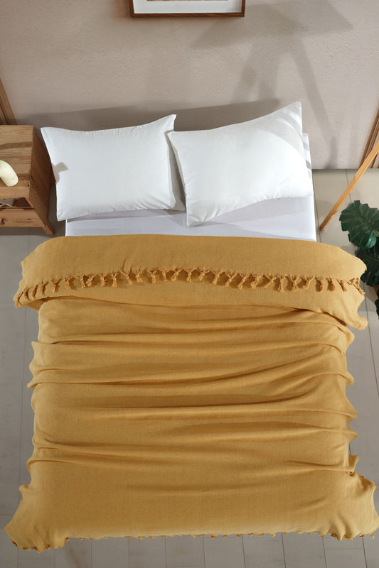 Çift Kişilik Natural Yatak Örtüsü Pike 210x240 Hardal