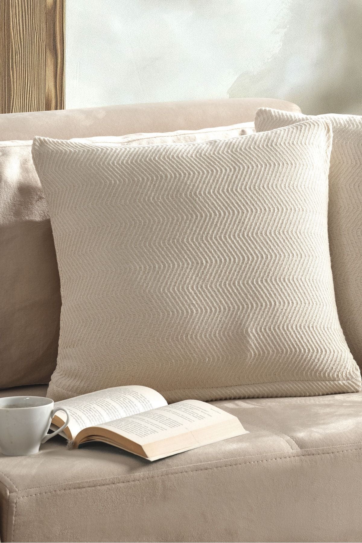 Naturel 2'li Kırlent Kılıfı 45x45 Siyah Fermuarlı