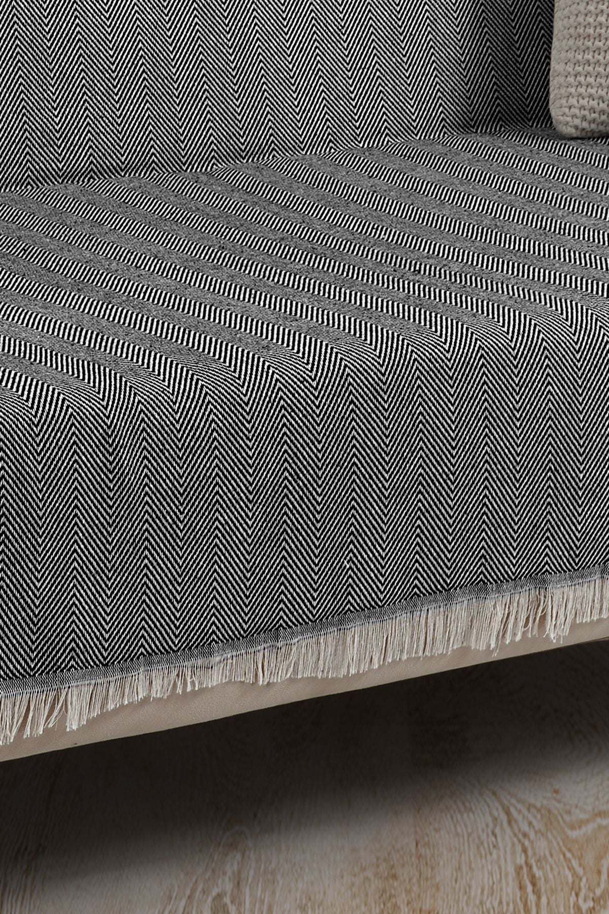 Saçaklı Koltuk Örtüsü %100 Pamuk | Koltuk Şalı 180x300 Cm Antrasit