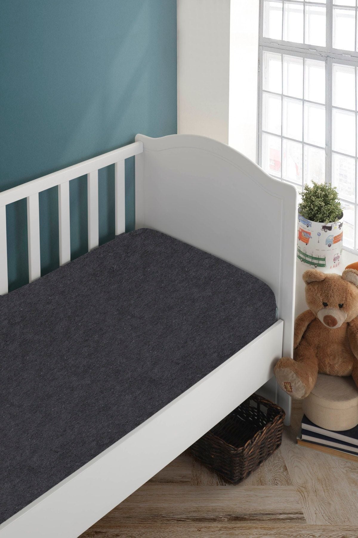 Bebek-çocuk Organik Pamuk Lastikli Penye Çarşaf 60x120 - 70x140 Uyumlu Antrasit