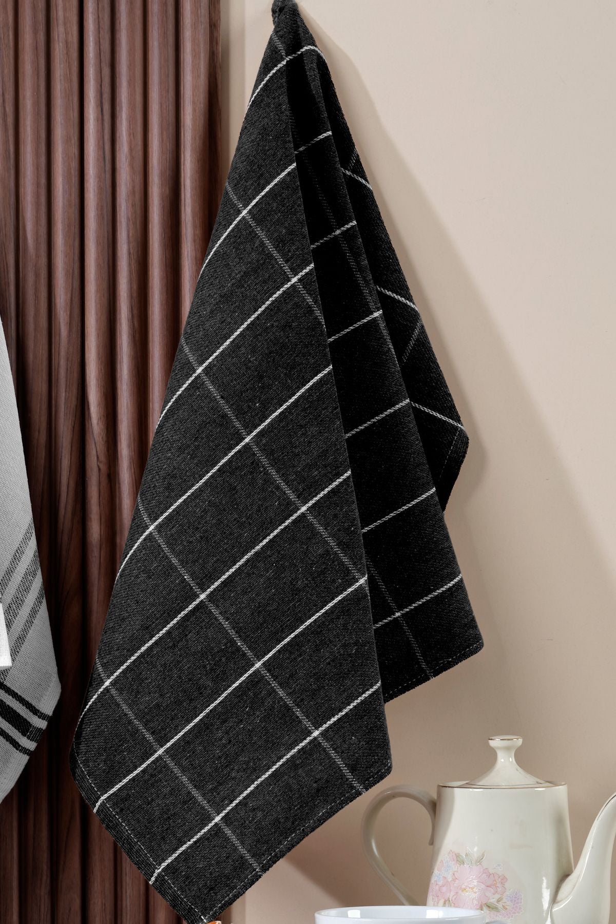 4'lü Mutfak Havlusu Seti & Alman Peçetesi 50x70 Cm % 100 Pamuk Ve Yıkanmış Büyük Kareli