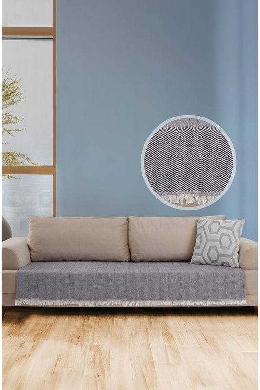 Oturma Yerini Kapatan Saçaklı Koltuk Örtüsü %100 Pamuk 115x200cm Siyah