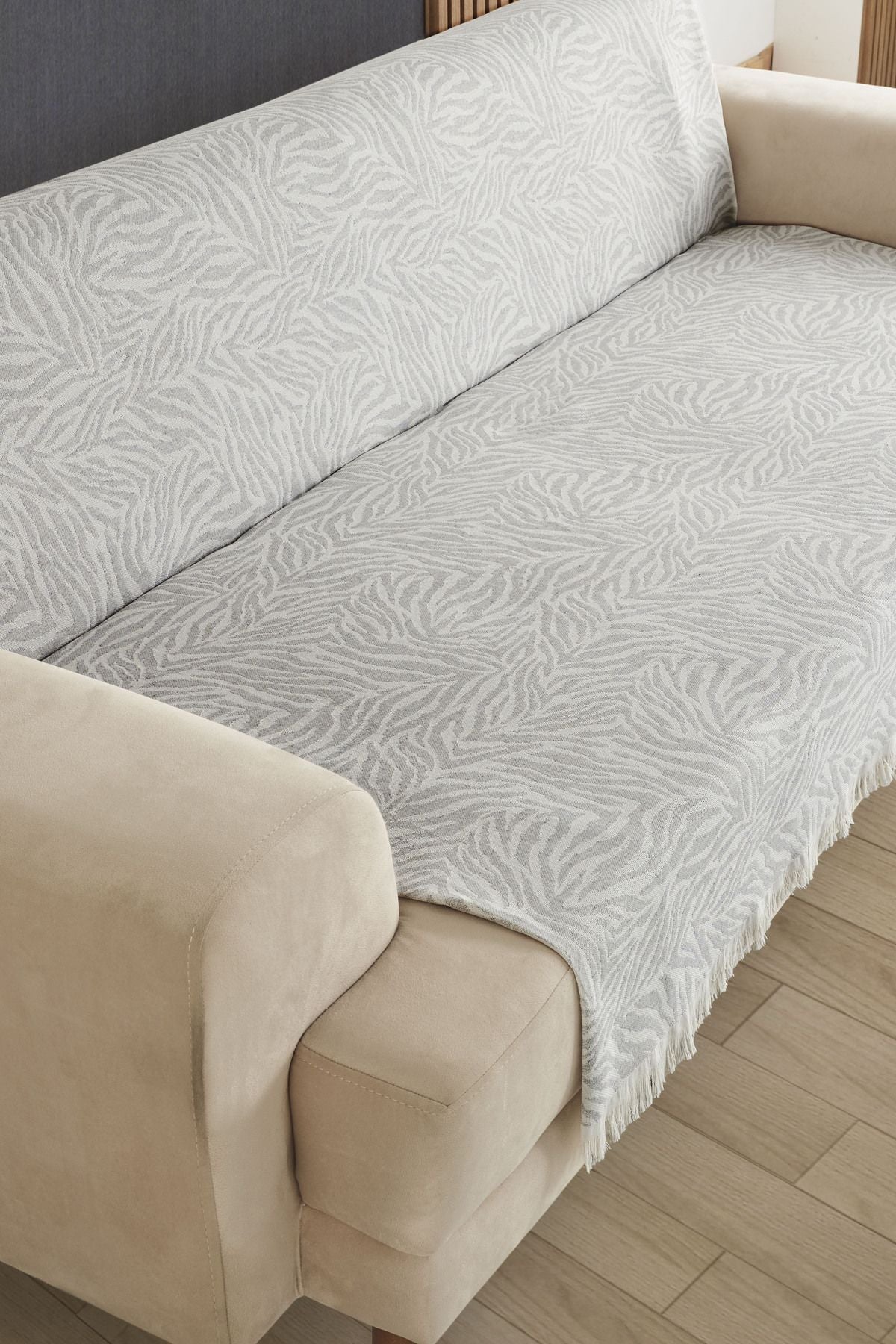 Koyu Gri Zebra %100 Pamuk Koltuk Örtüsü 160x210