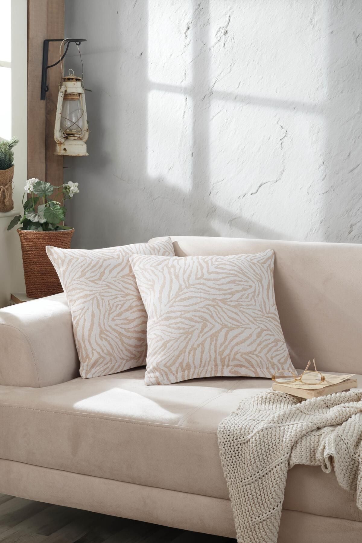 Zebra 2'li Kırlent Kılıfı 45x45 Fermuarlı Antrasit