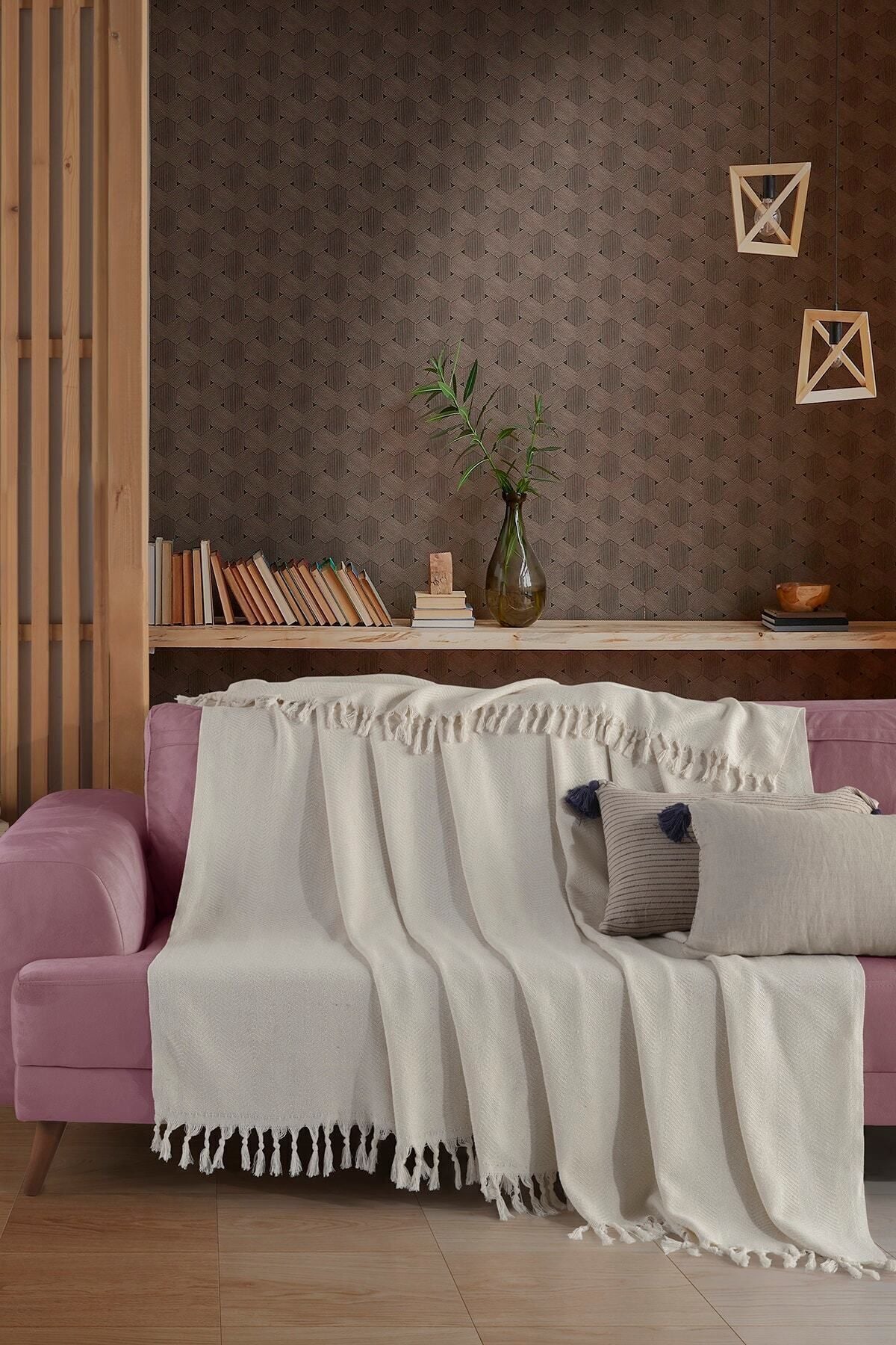 Natural Koltuk Örtüsü Koltuk Şalı 180 x 210 %100 Pamuk Hardal