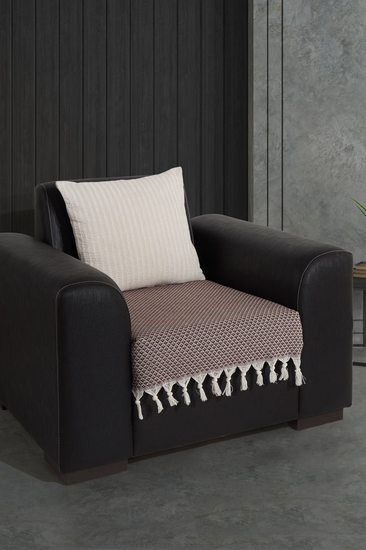 Oturma Yerini Kapatan Saçaklı Koltuk Örtüsü %100 Pamuk | Berjer Örtüsü Koltuk Şalı 70x95 Cm Yeşil