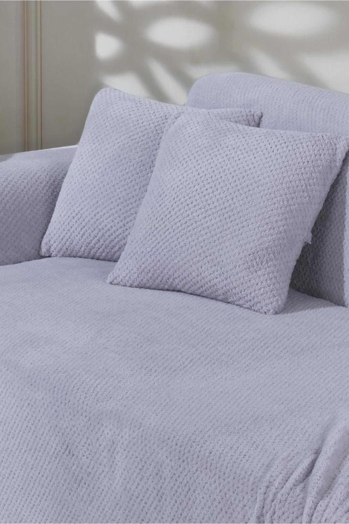 Wellsoft Koltuk Örtüsü Kolları Kaplayan 180x300cm 2 Adet 45x45cm Kırlent Kılıfı Ekru