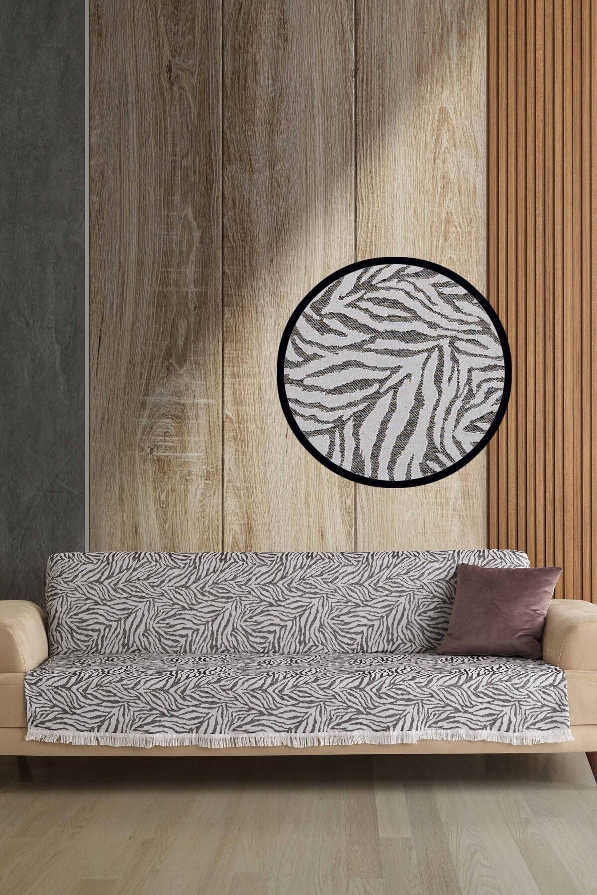 Koyu Gri Zebra %100 Pamuk Koltuk Örtüsü 160x210