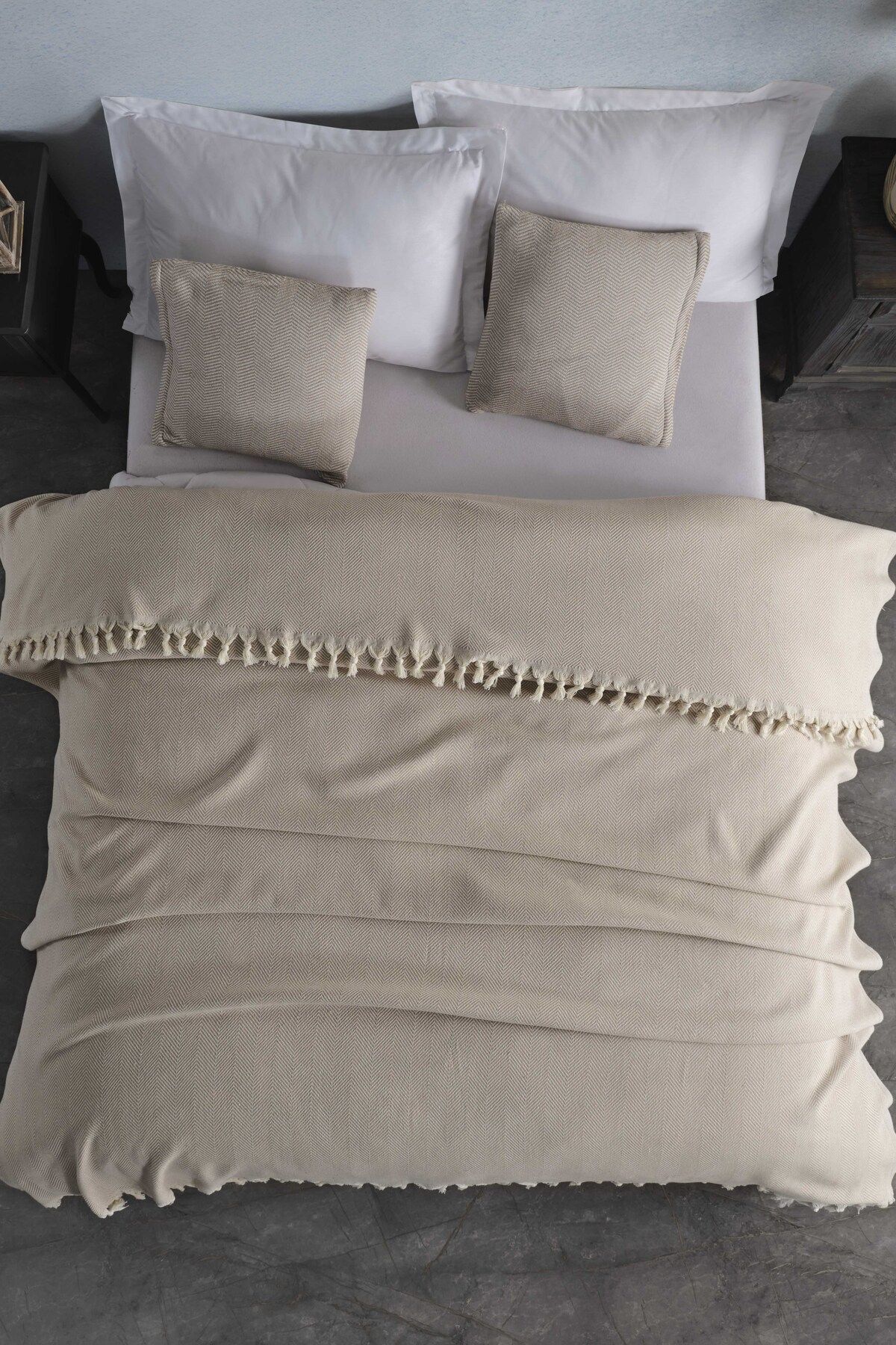 Çift Kişilik Natural Yatak Örtüsü Pike 210x240 Hardal