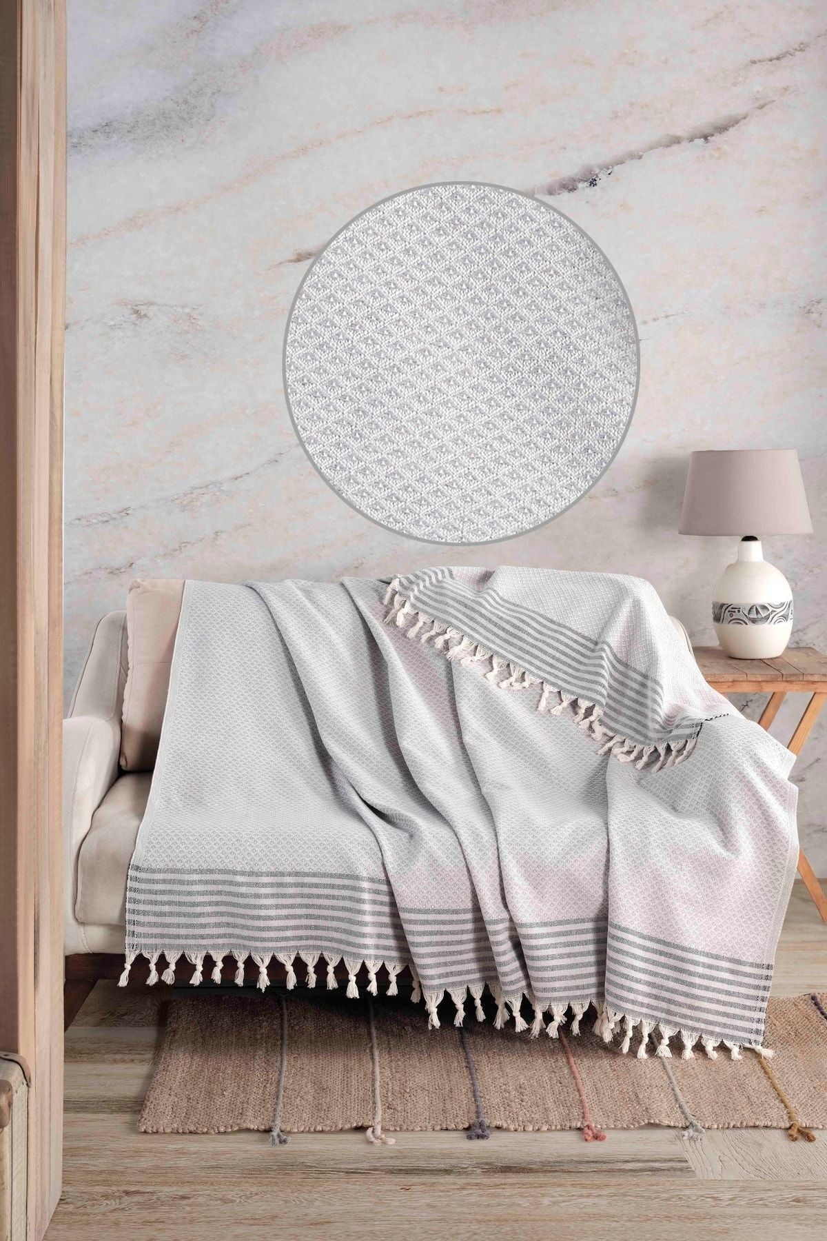 Yıldız Bordürlü Yeşil Koltuk Örtüsü | Koltuk Şalı 180x210 Pamuk