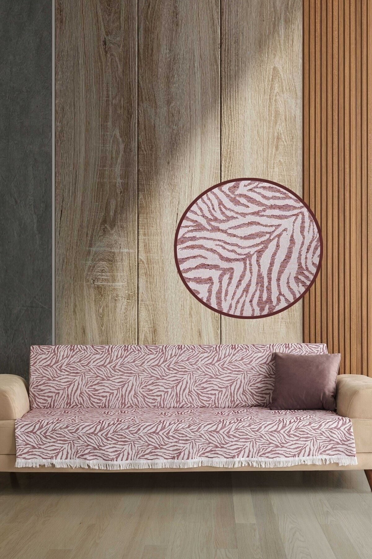 Koyu Gri Zebra %100 Pamuk Koltuk Örtüsü 160x210