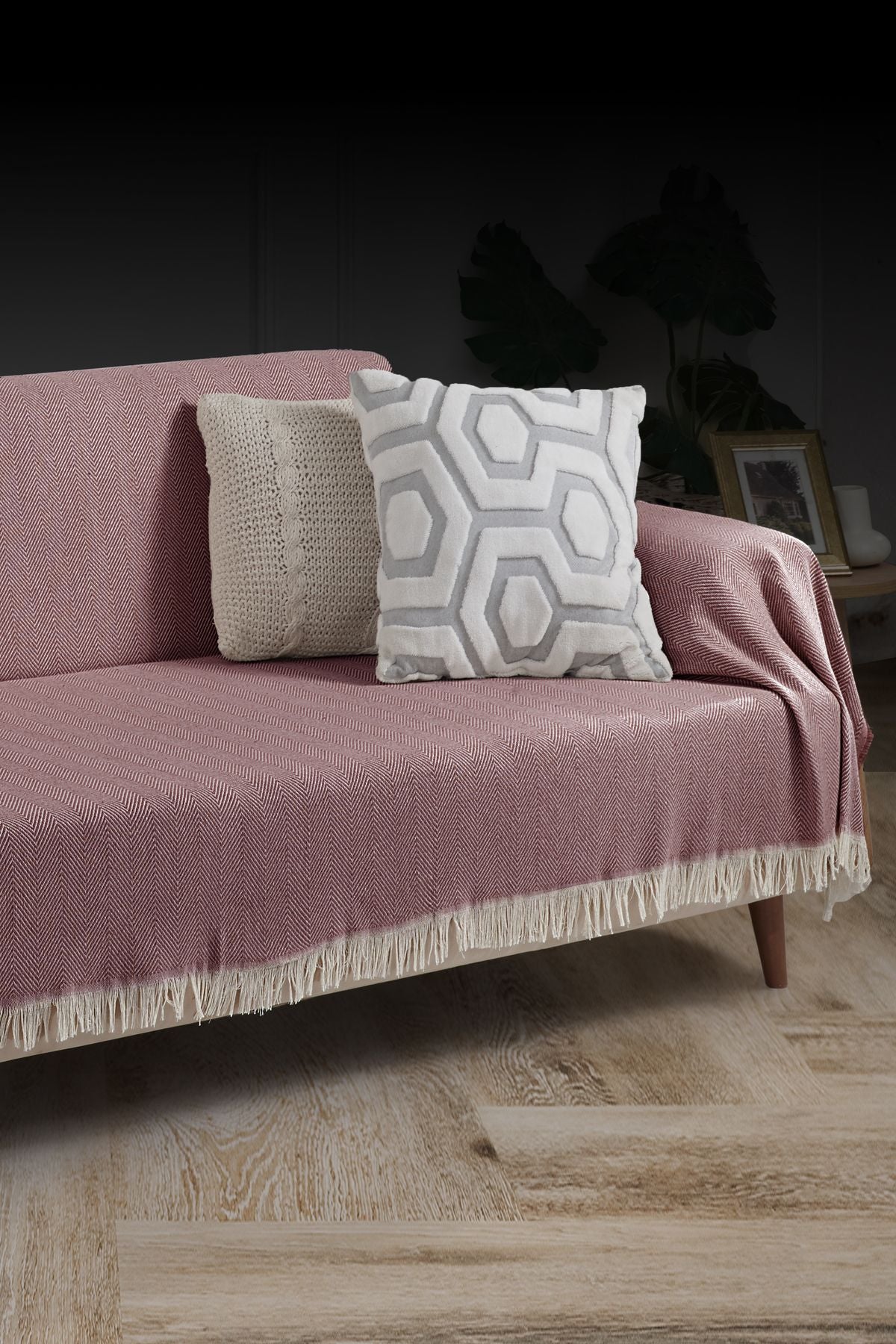 Saçaklı Koltuk Örtüsü %100 Pamuk | Koltuk Şalı 180x300 Cm Antrasit