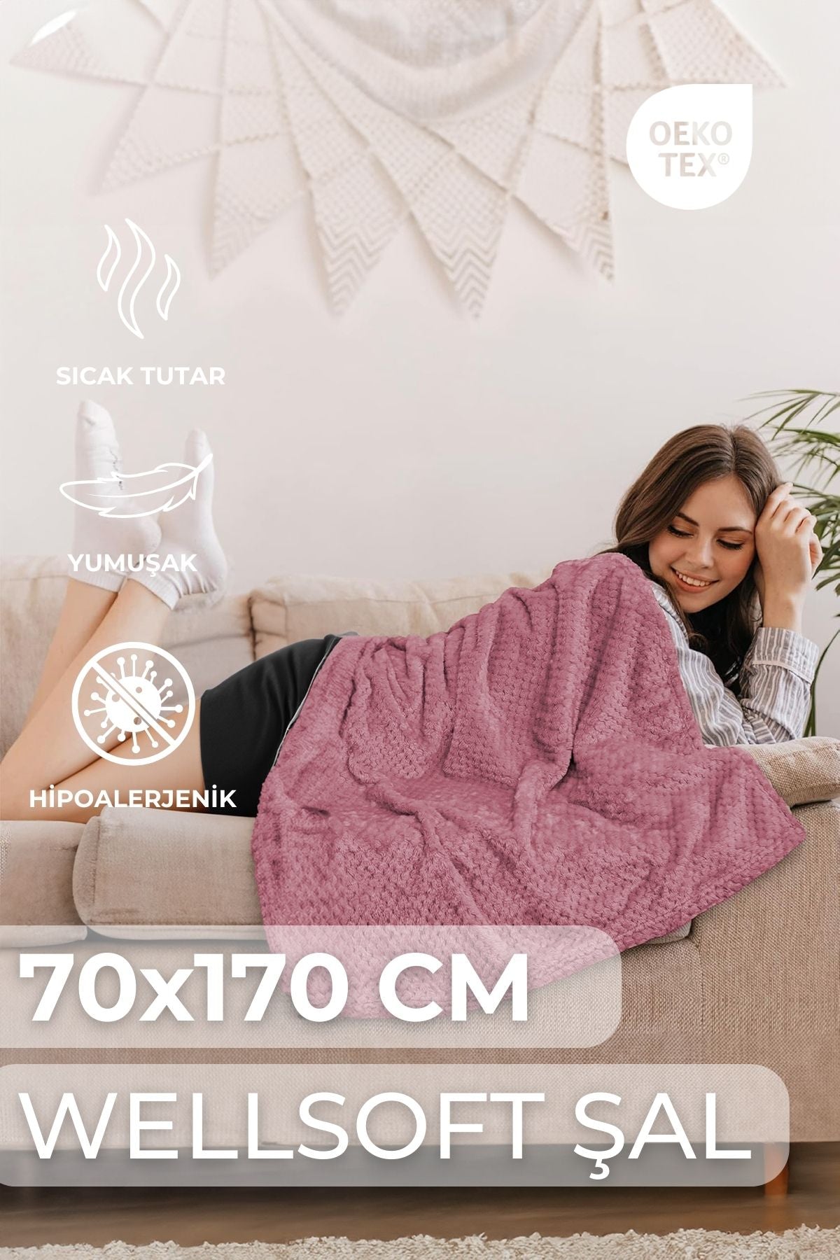 Wellsoft Şal – Sıcacık, Yumuşak Ve Oeko-tex Sertifikalı Hipoalerjenik Konfor 70x170 Cm Gri