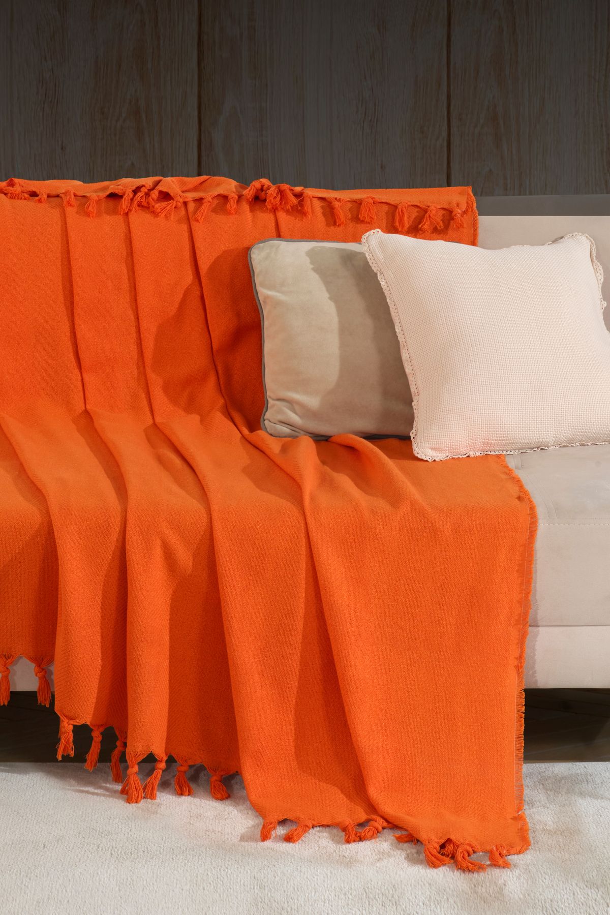 Natural Koltuk Örtüsü Koltuk Şalı 180 x 210 %100 Pamuk Hardal