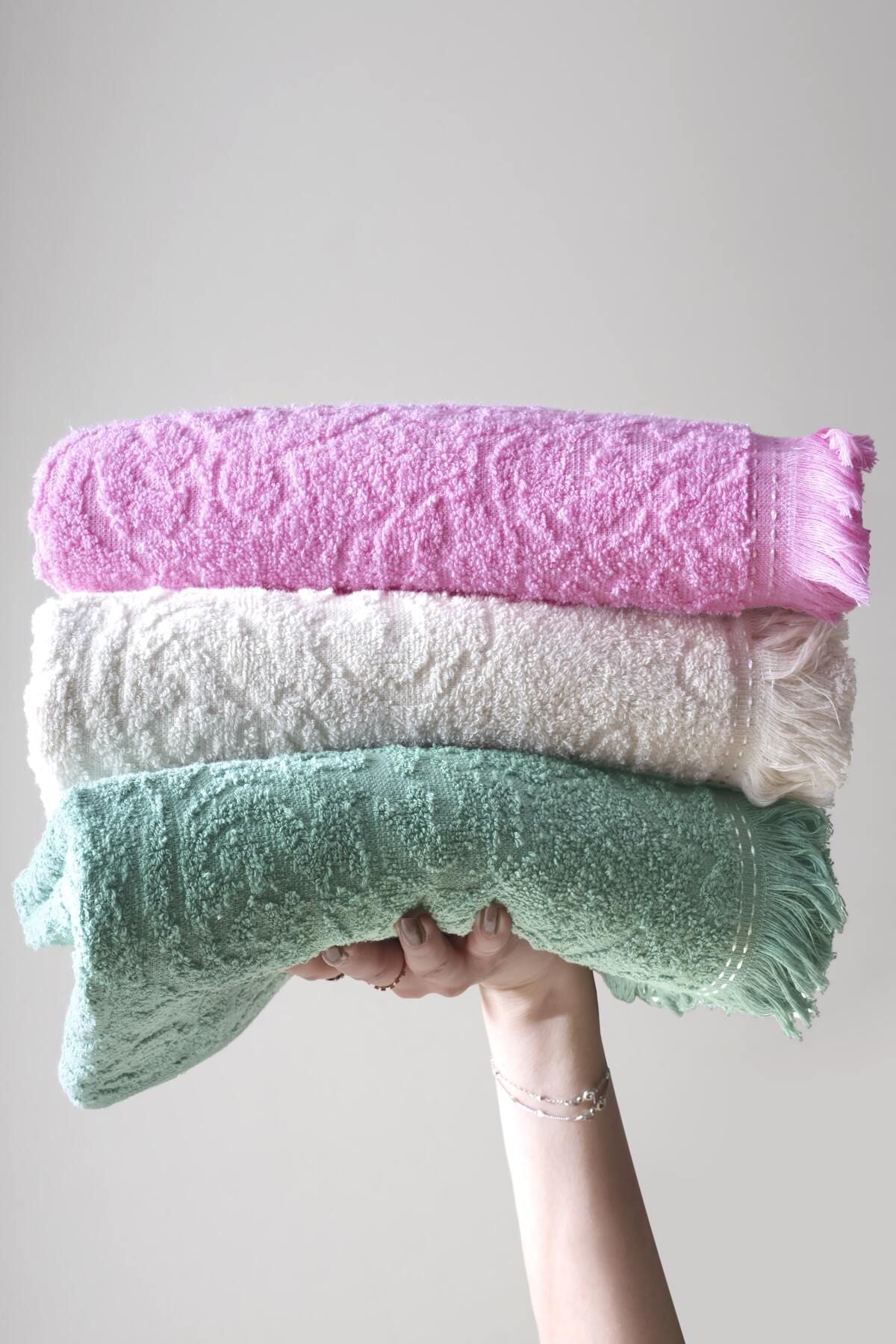 %100 Pamuk 3'lü Saçaklı Havlu - Çeyizlik Havlu Seti | Yüksek Emicilik & Lüks Konfor