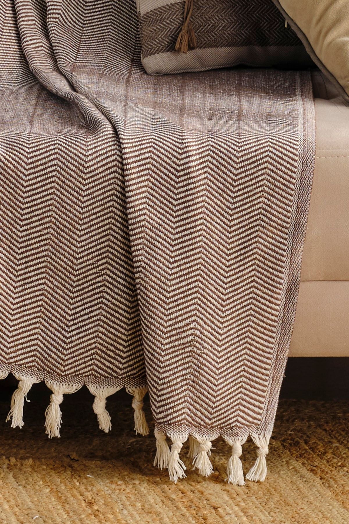 Natural Koltuk Örtüsü Koltuk Şalı 180 x 210 %100 Pamuk Hardal