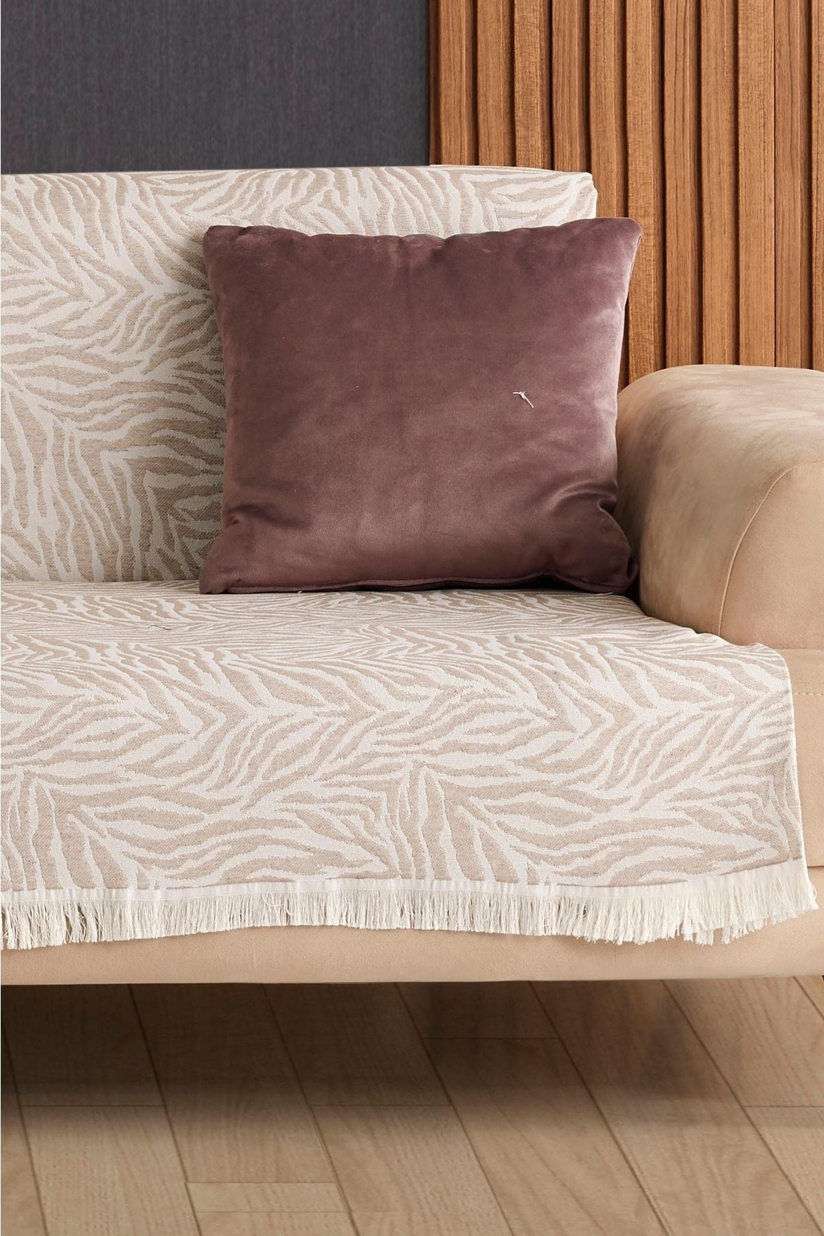 Koyu Gri Zebra %100 Pamuk Koltuk Örtüsü 160x210