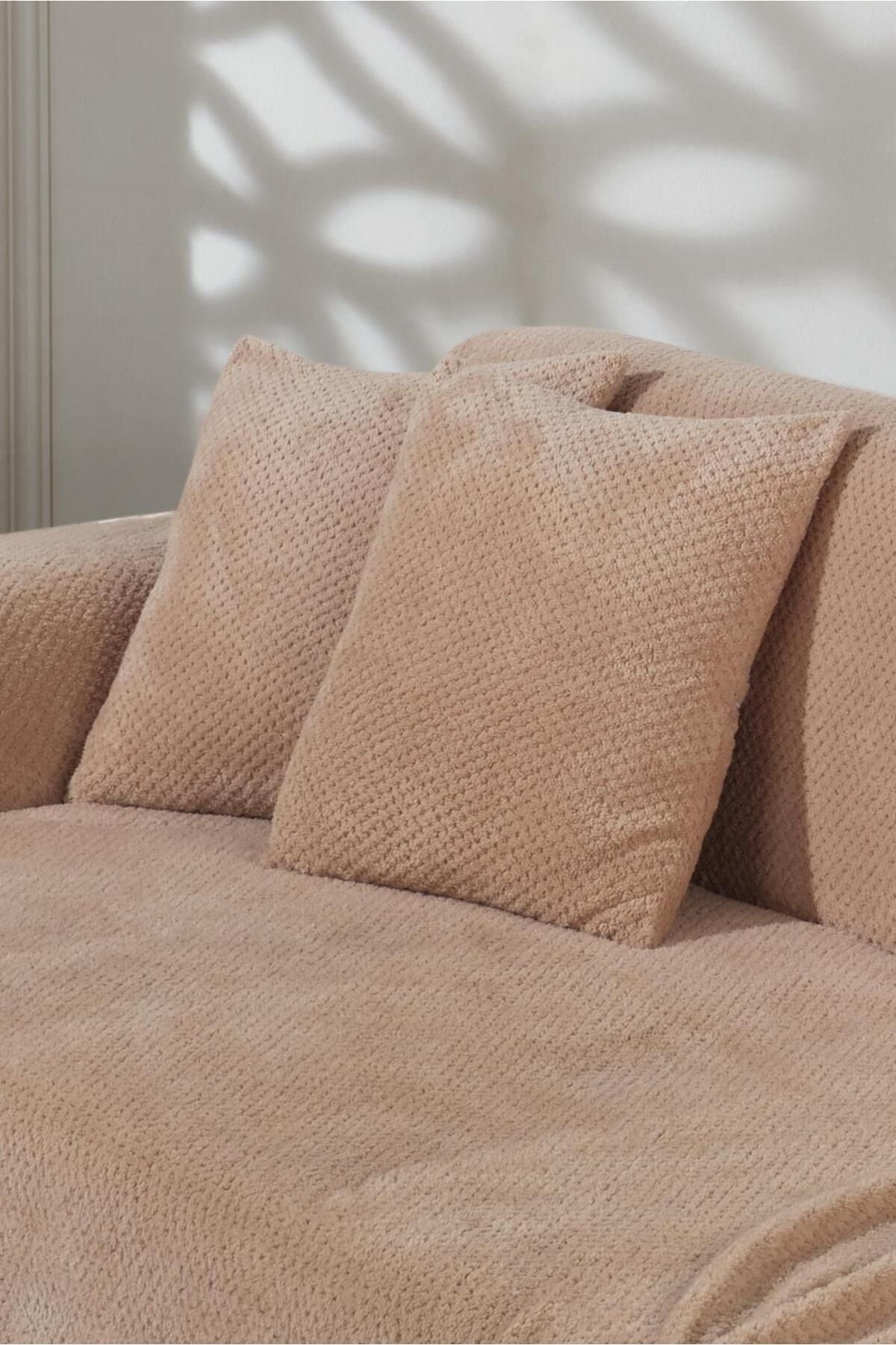 Wellsoft Koltuk Örtüsü Kolları Kaplayan 180x300cm 2 Adet 45x45cm Kırlent Kılıfı Ekru