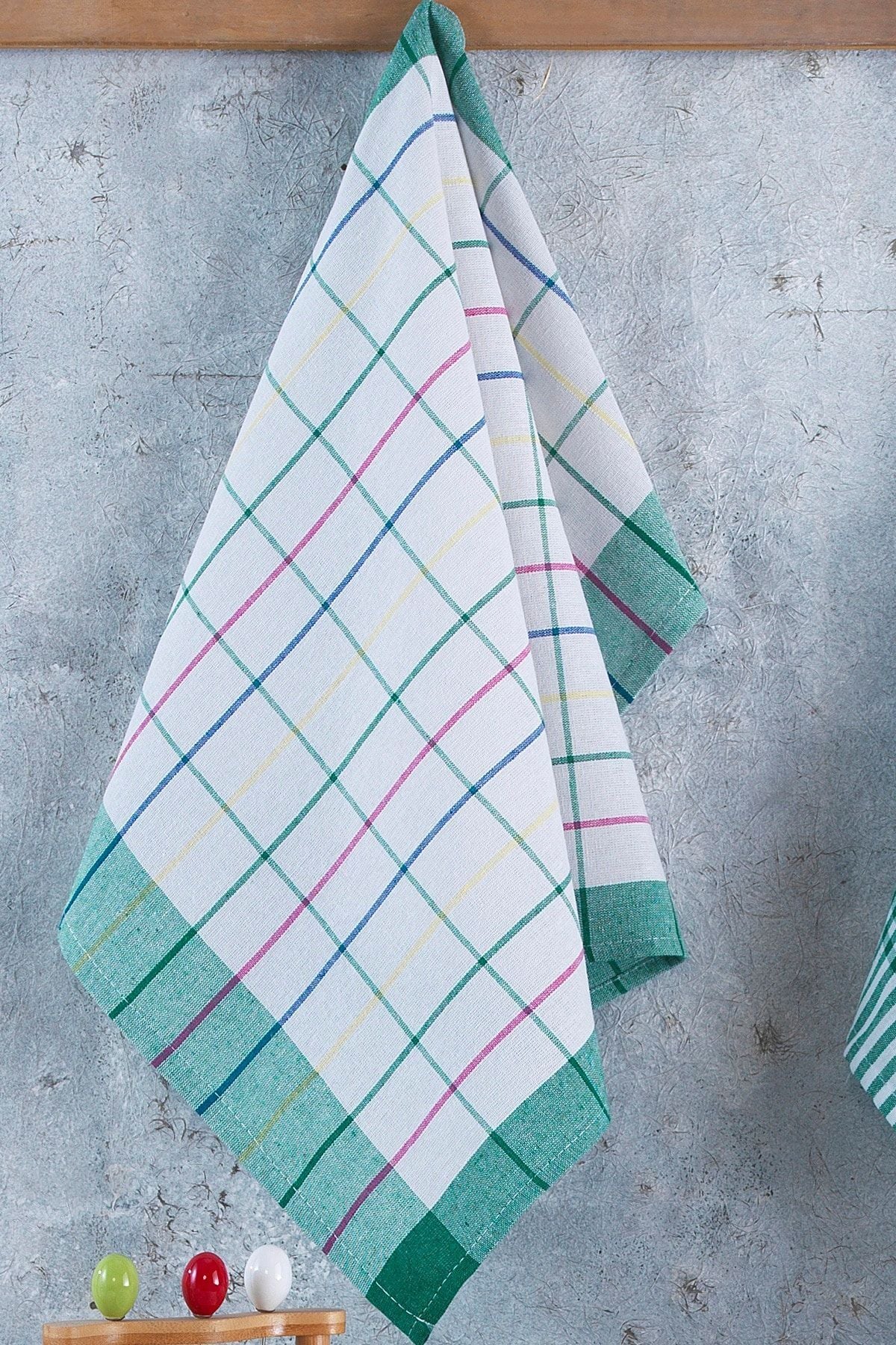 4'lü Mutfak Havlusu Seti & Alman Peçetesi 50x70 Cm % 100 Pamuk Ve Yıkanmış Büyük Kareli