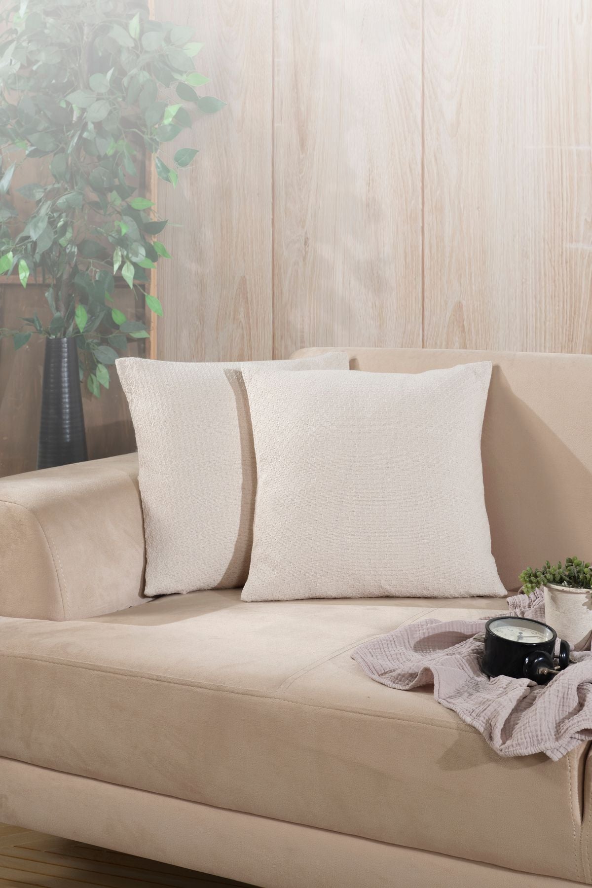 Bohem 2'li Kırlent Kılıfı Dekoratif Yastık Kılıfı 45x45 Fermuarlı Gri