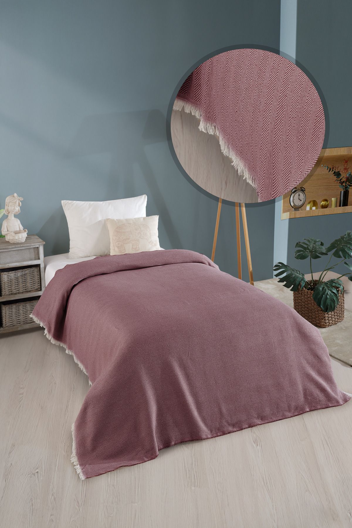 Natural Tek Kişilik Yatak Örtüsü 180x210 Cm Bordo