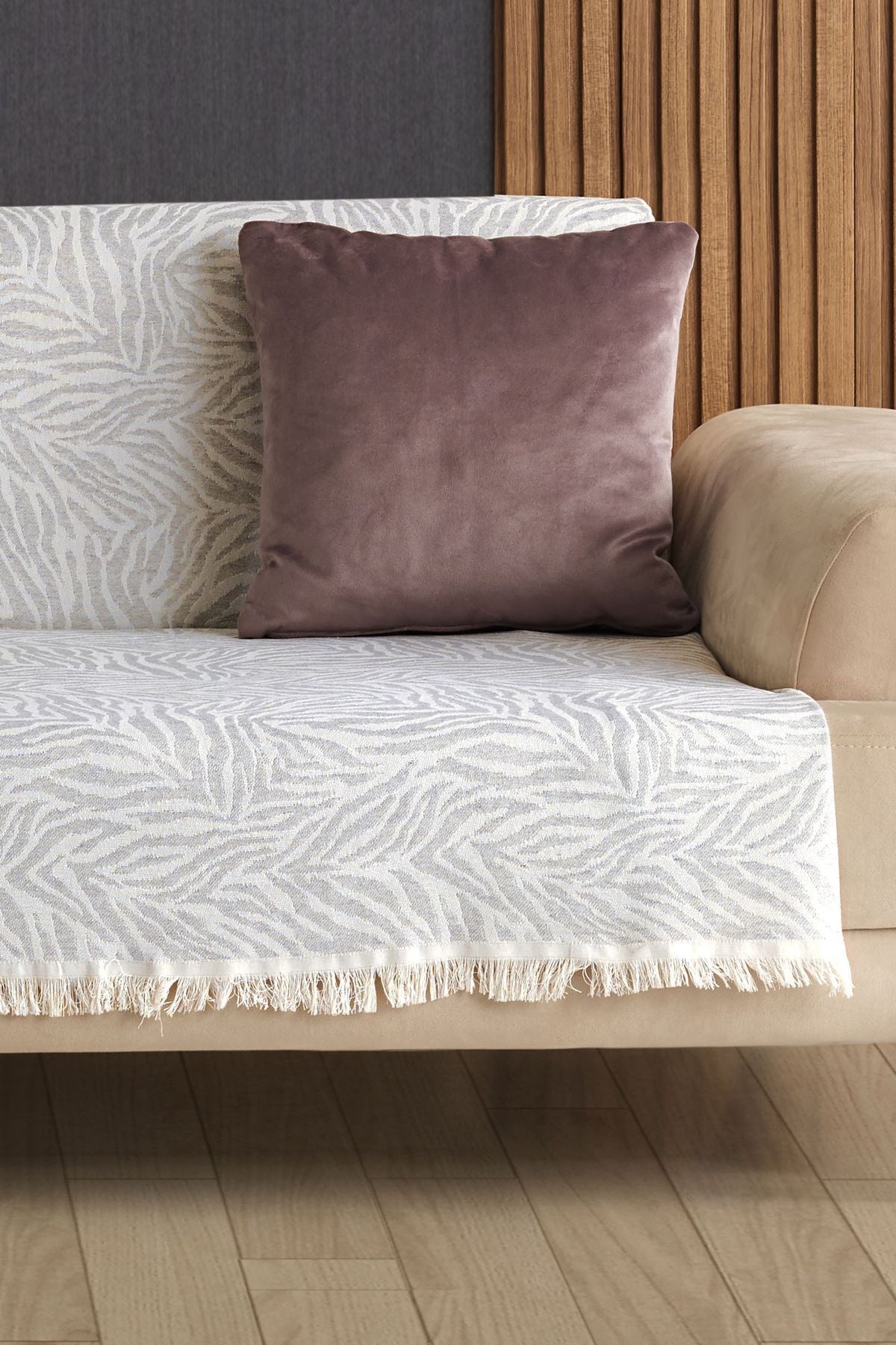 Koyu Gri Zebra %100 Pamuk Koltuk Örtüsü 160x210