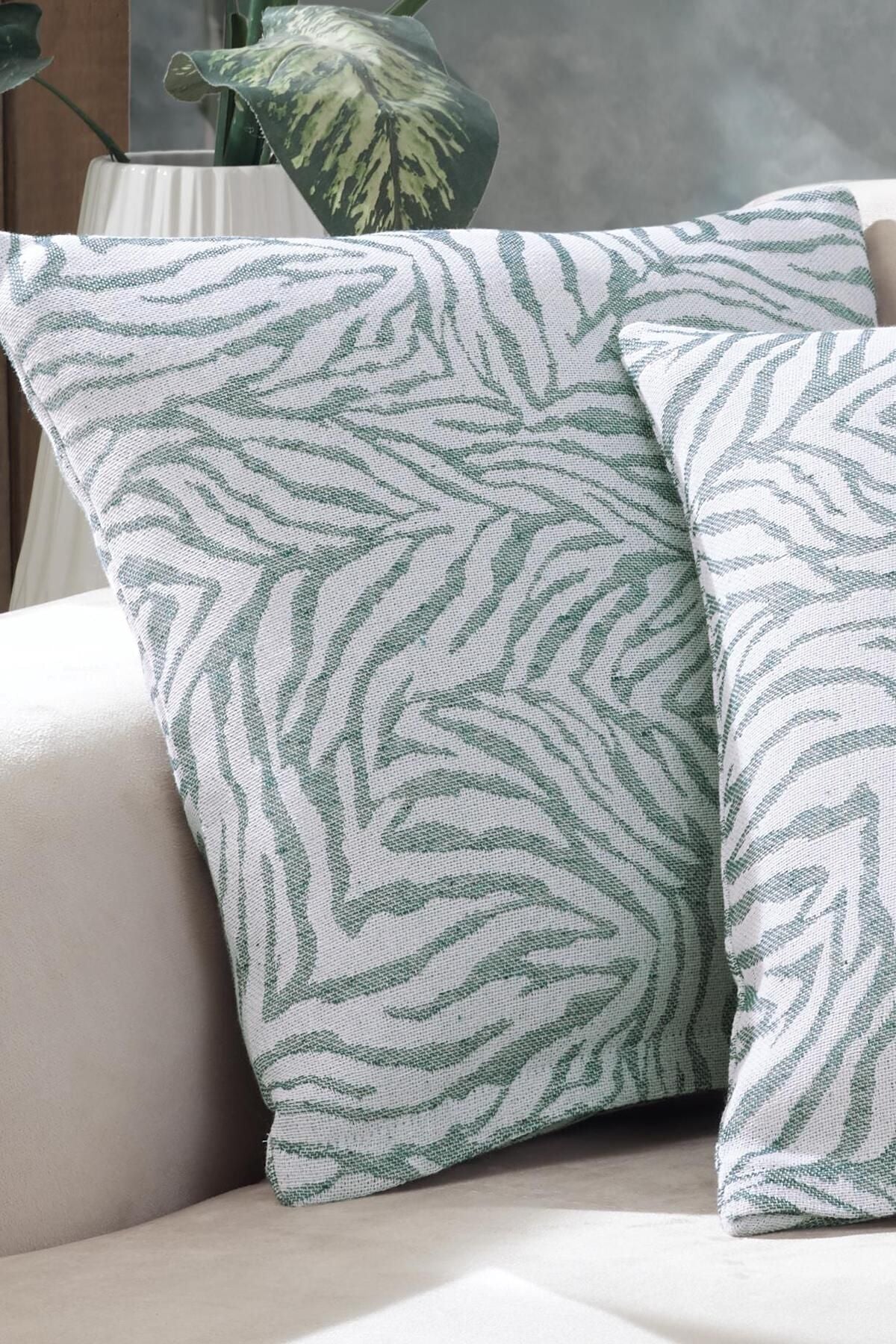 Zebra 2'li Kırlent Kılıfı 45x45 Fermuarlı Antrasit