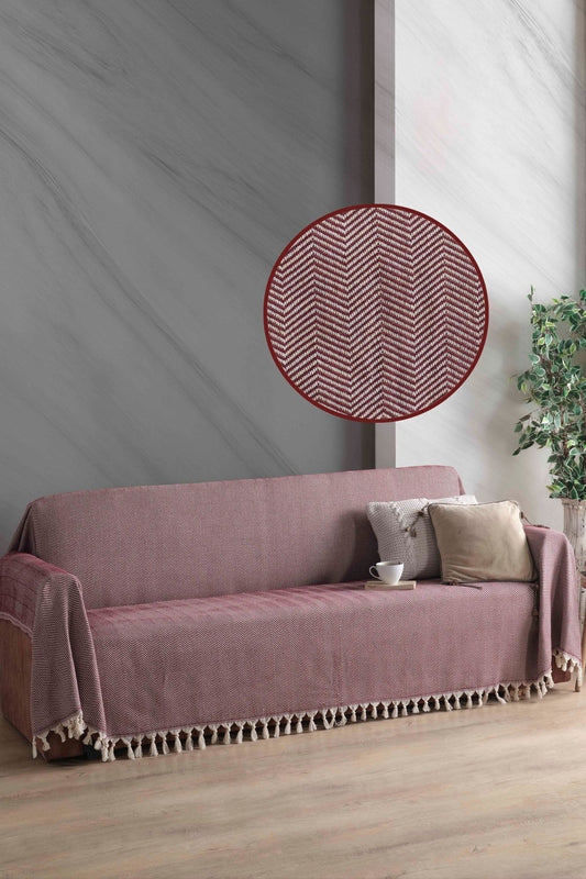 Naturel Koltuk Örtüsü Kolları Kaplayan Bordo 180x300