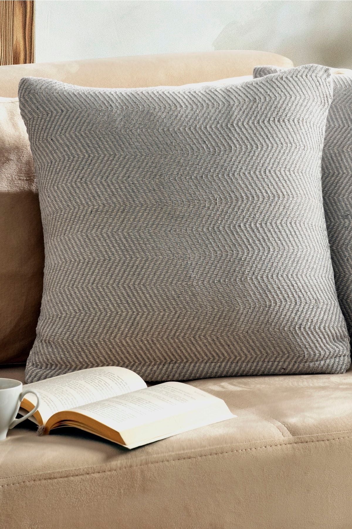 Naturel 2'li Kırlent Kılıfı 45x45 Siyah Fermuarlı