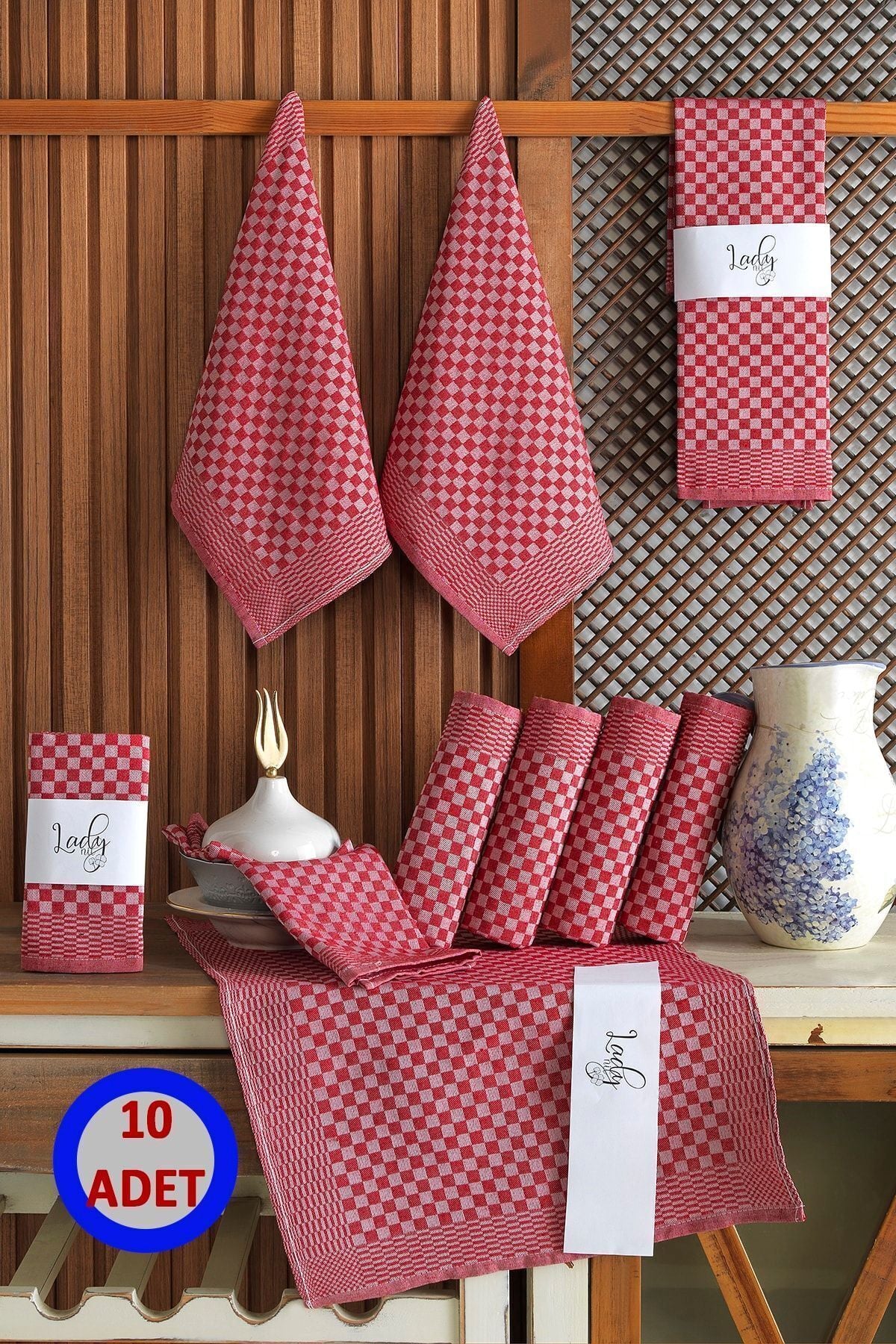 10 Lu Siyah Mutfak Peçetesi Dama Desenli Pamuklu