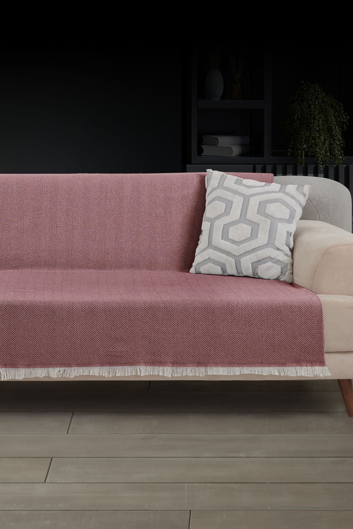 Saçaklı Koltuk Örtüsü | Koltuk Şalı 180x210cm Pamuk Bordo