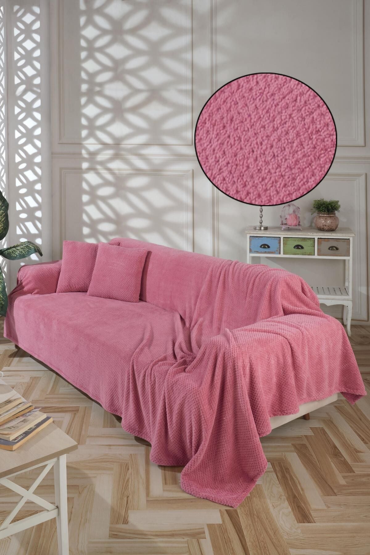 Wellsoft Koltuk Örtüsü Kolları Kaplayan 180x300cm 2 Adet 45x45cm Kırlent Kılıfı Ekru