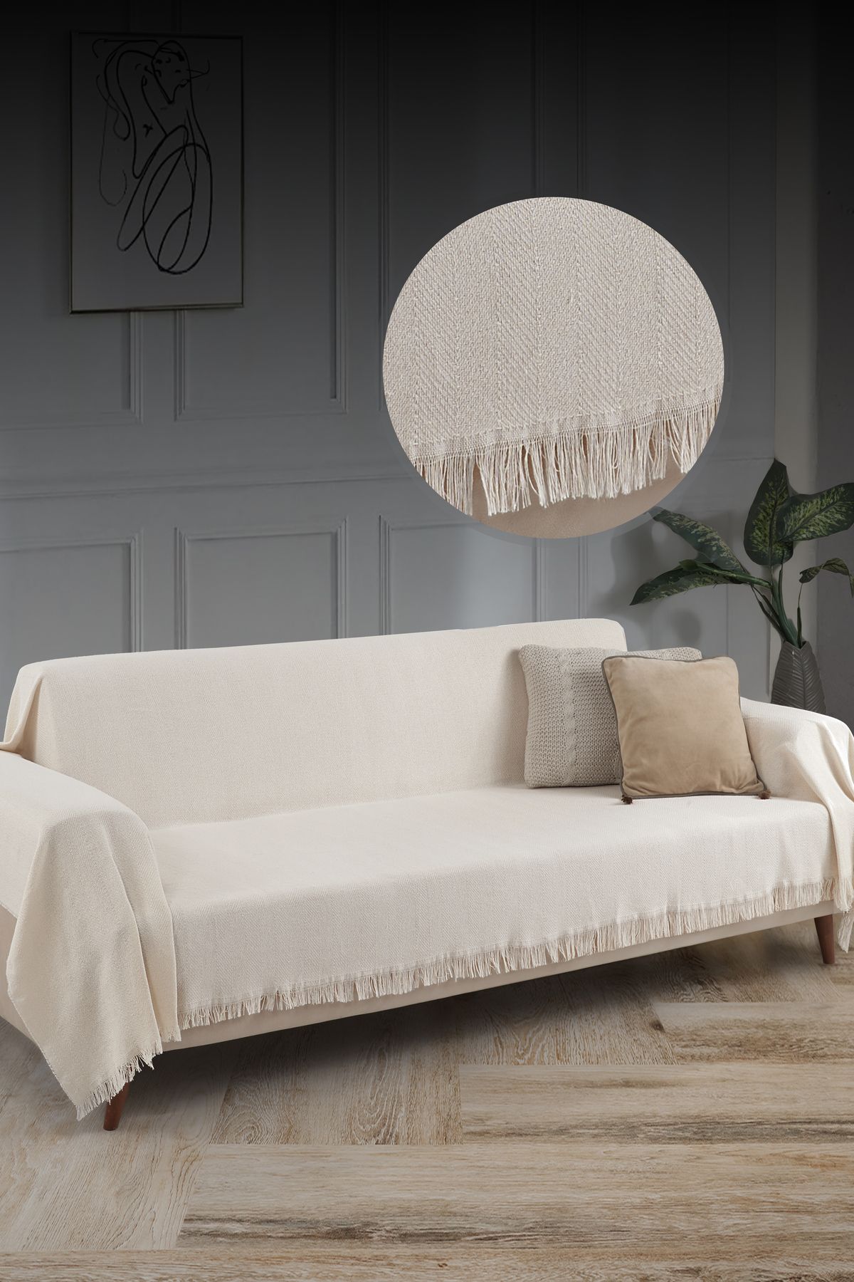 Saçaklı Koltuk Örtüsü %100 Pamuk | Koltuk Şalı 180x300 Cm Antrasit