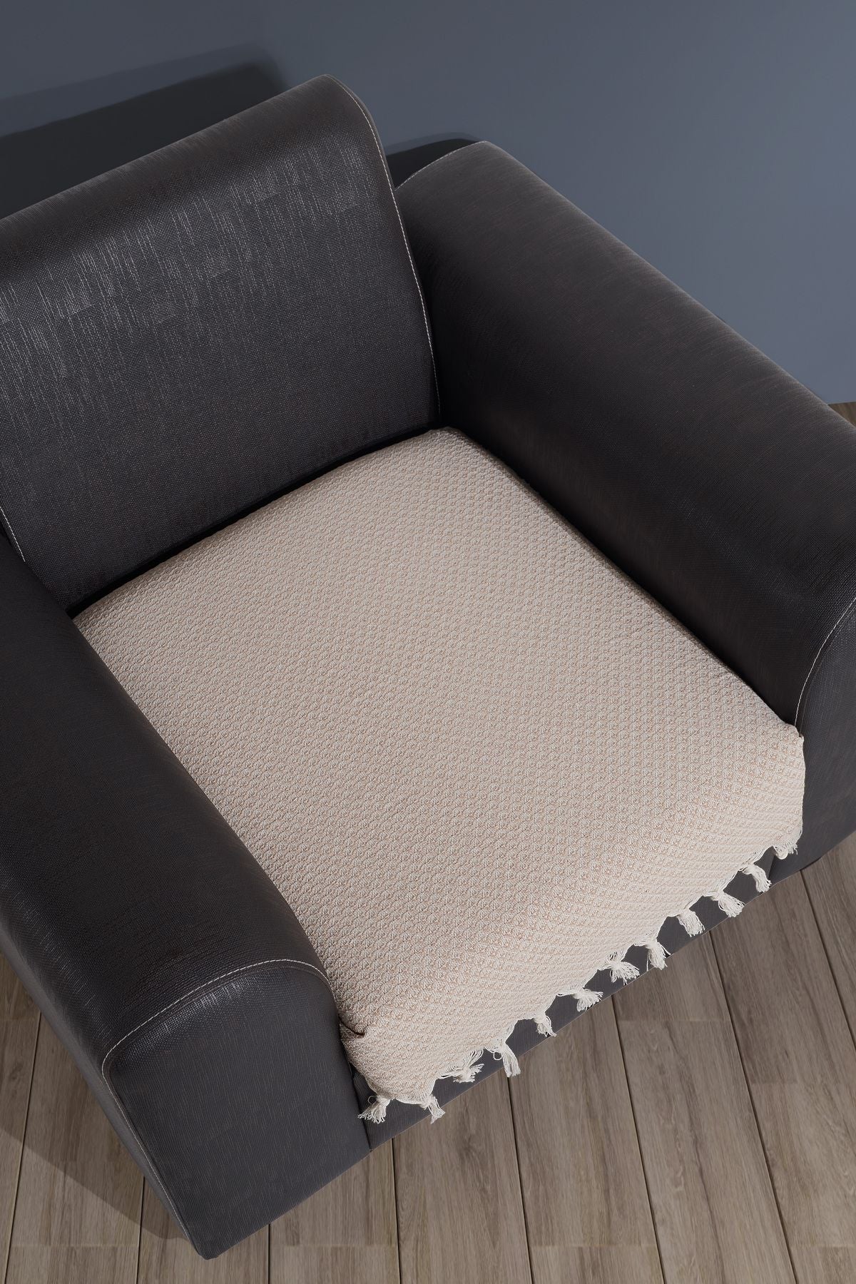 Oturma Yerini Kapatan Saçaklı Koltuk Örtüsü %100 Pamuk | Berjer Örtüsü Koltuk Şalı 70x95 Cm Yeşil