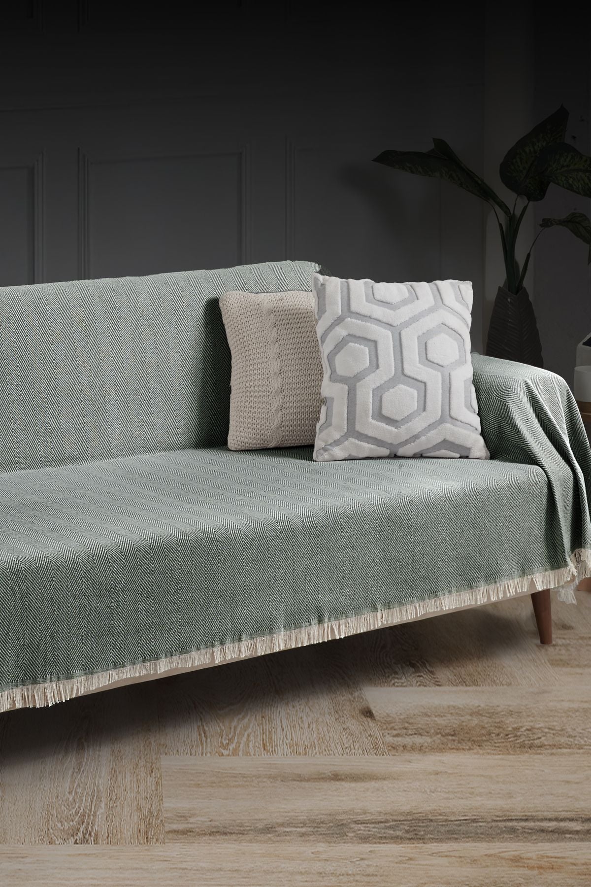 Saçaklı Koltuk Örtüsü %100 Pamuk | Koltuk Şalı 180x300 Cm Antrasit