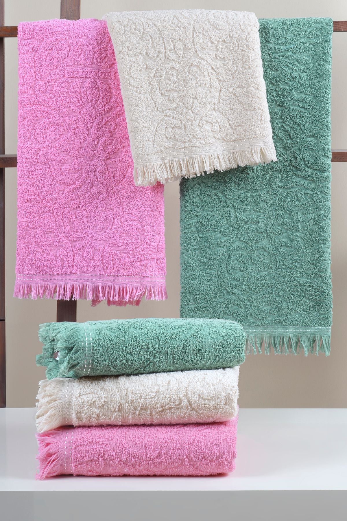 %100 Pamuk 3'lü Saçaklı Havlu - Çeyizlik Havlu Seti | Yüksek Emicilik & Lüks Konfor