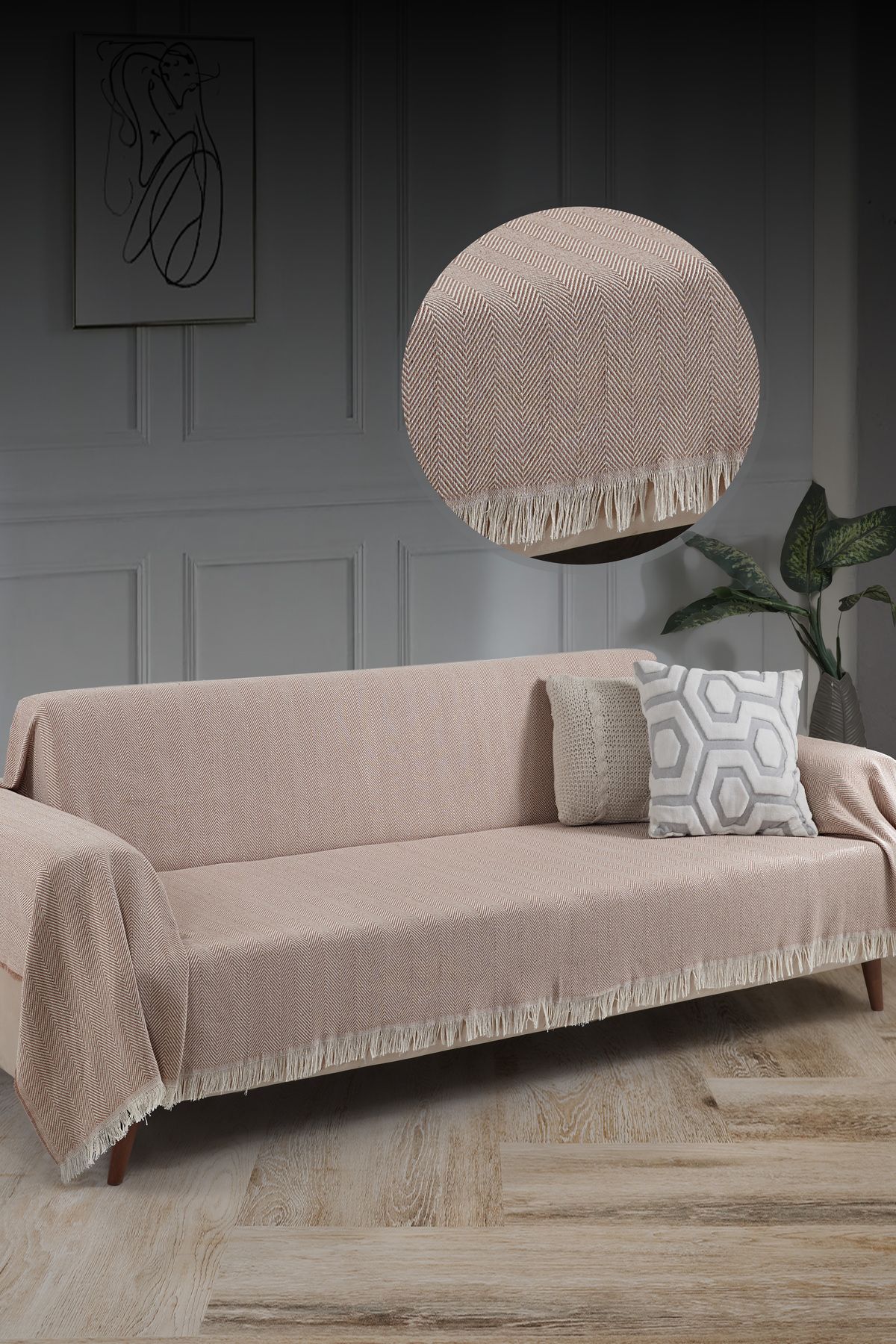 Saçaklı Koltuk Örtüsü %100 Pamuk | Koltuk Şalı 180x300 Cm Antrasit