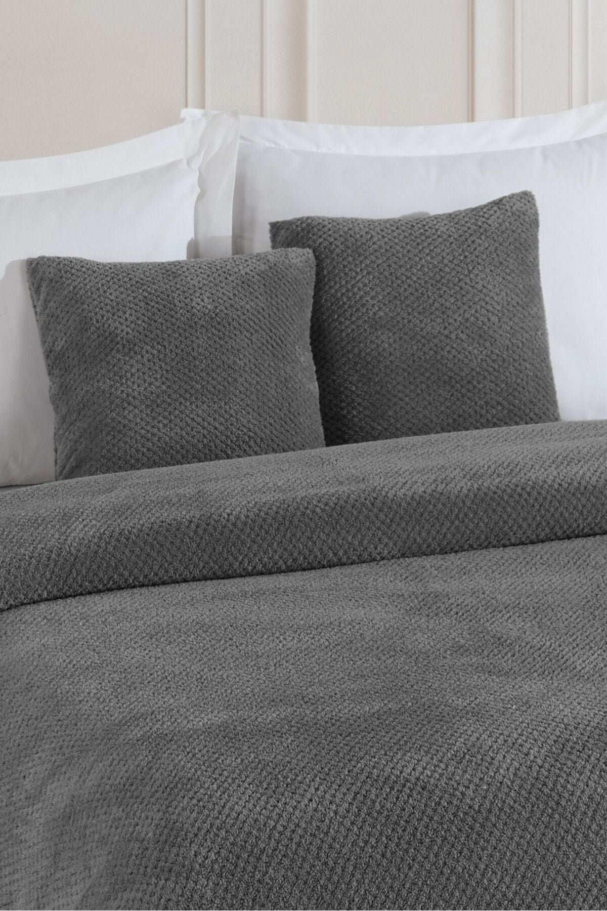 Softy Çift Kişilik Yatak Örtüsü | Wellsoft Battaniye 220 X 230cm 2 Adet Kırlent Kılıfı 45x45cm Ekru