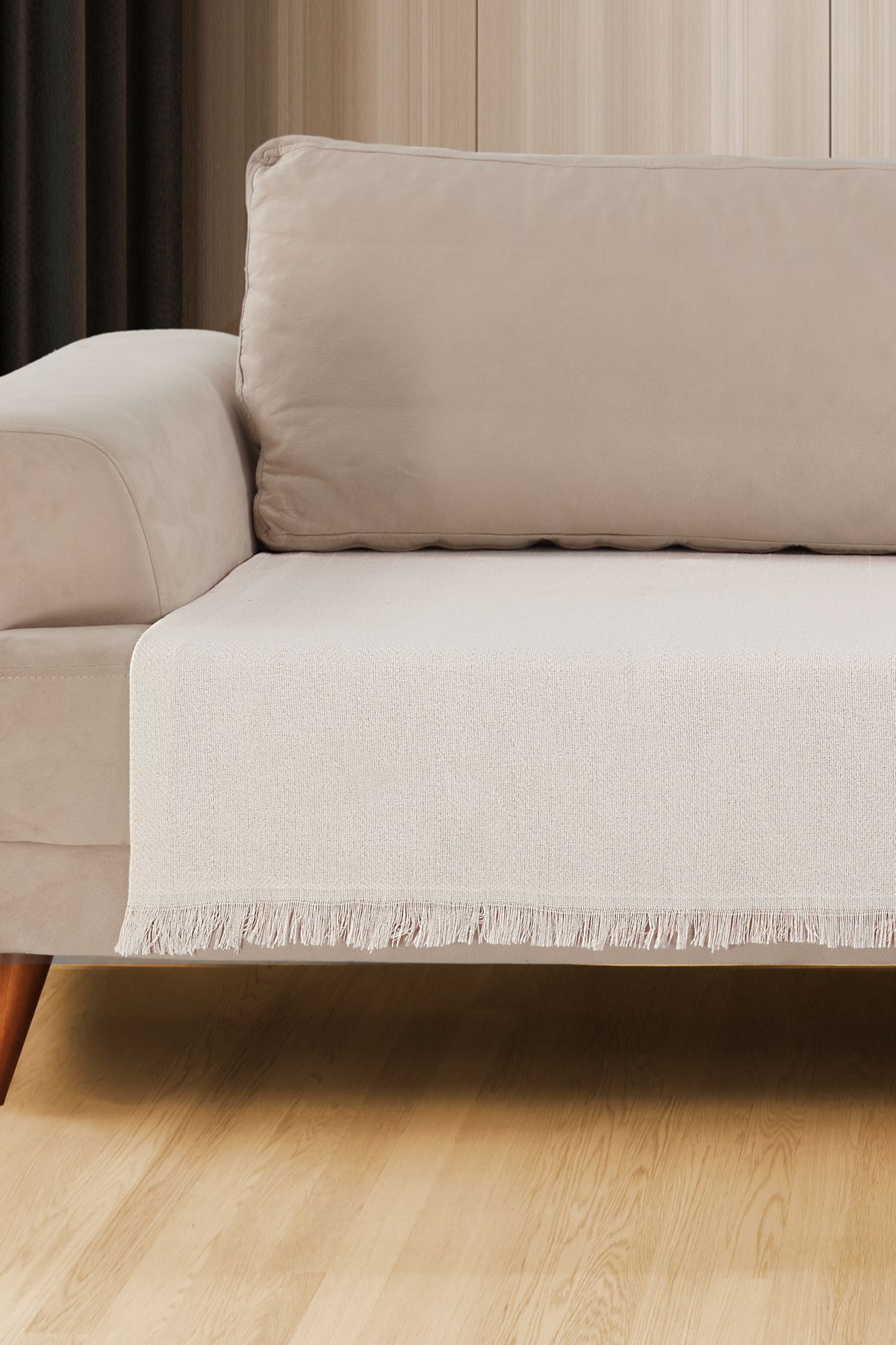 Oturma Yerini Kapatan Saçaklı Koltuk Örtüsü %100 Pamuk 115x200cm Siyah